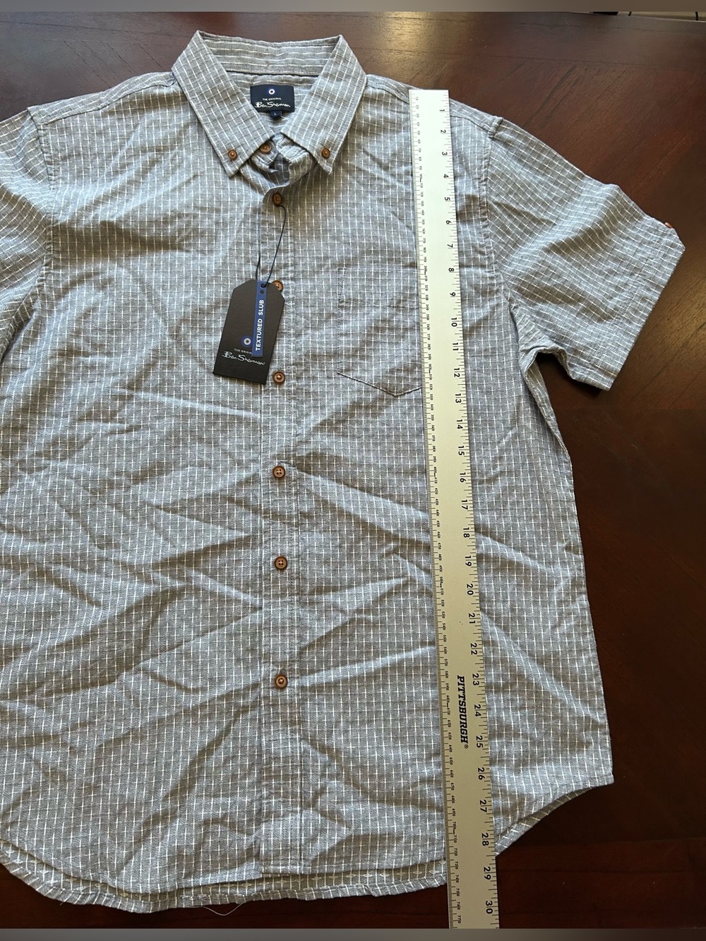 Ben Sherman Men’s Short-Sleeve Button-Down Shirt in Light Gray Stripe size L - Picture 3 of 7